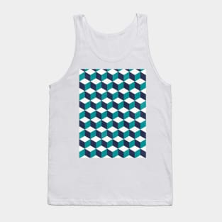 Geometric Cube Pattern - Turquoise, White, Blue Concrete Tank Top